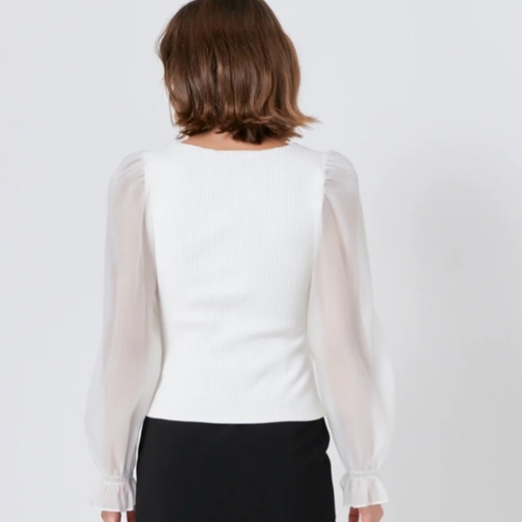 NWT ENDLESS ROSE ORGANZA SLEEVE KNIT TOP - Picture 2 of 4